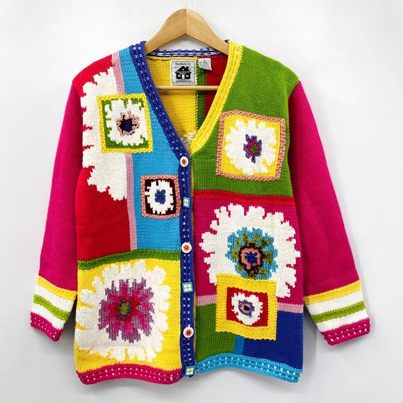 Vintage Sweaters - Vintage Storybook Knits Colorful Cardigan Sweater